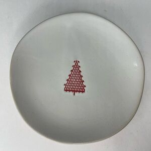 Hearth & Hand Christmas Tree Appetizer Plate Saucer Red White Hearts 6.75”